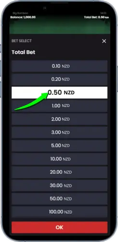 Selecting bet amount in Big Bamboo NZD