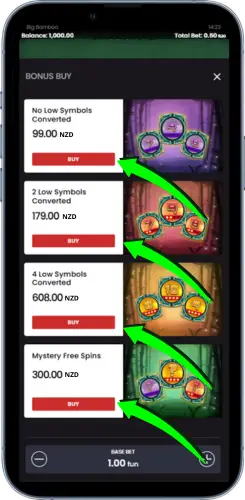 Big Bamboo Bonus Buy feature options in NZ casino