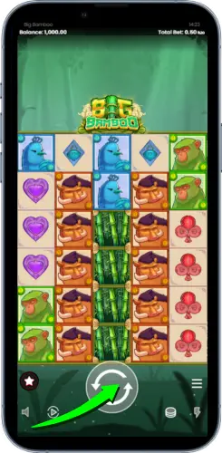 Spin button on Big Bamboo slot game interface