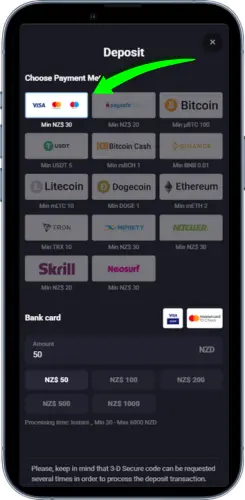 NZD deposit methods available at online casino