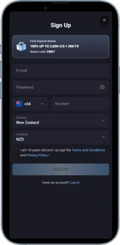 Big Bamboo casino registration form for New Zealand players